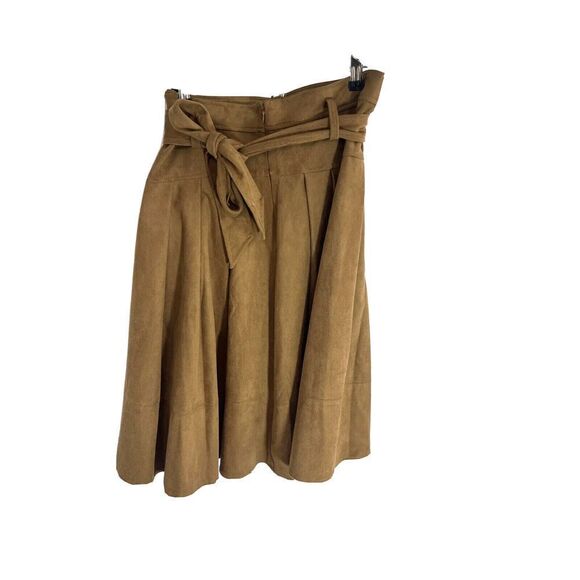 Anthropologie Akemi + Kin Skirt Tan Faux Suede Skirt Swing Belted Pleated Size 6 - Picture 2 of 13